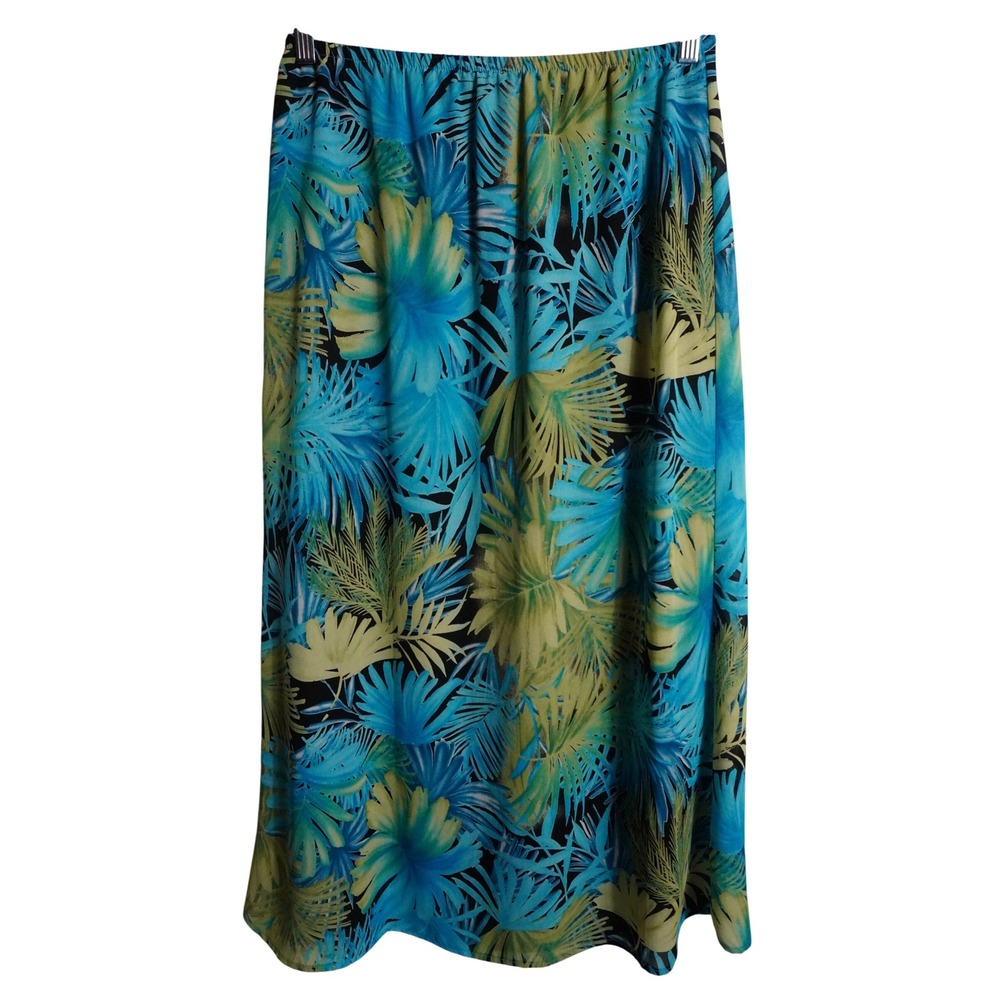 JKLA California Maxi Skirt Medium 90s Tropical Palm Leaf Turquoise Green